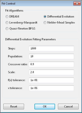 Differential Evolution option screen.